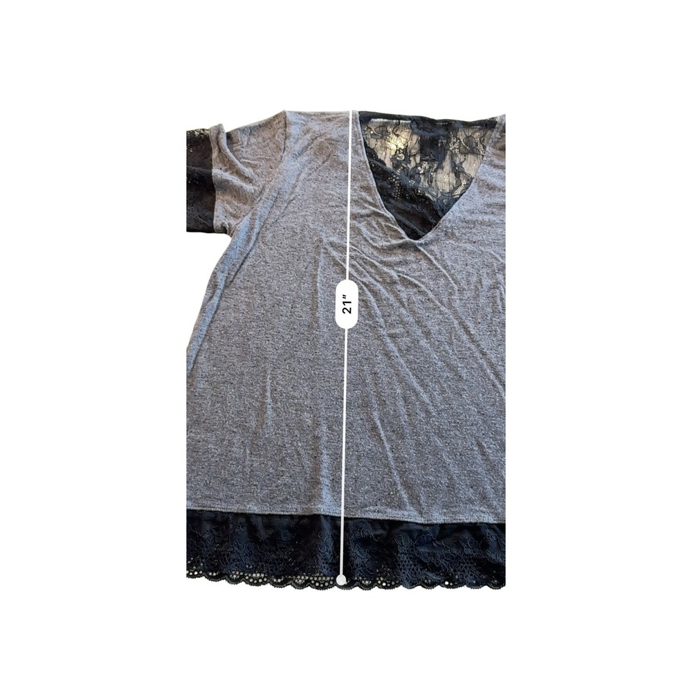 Rene‎ Rofe Sleepwear Top Womens Black Sz Medium Lace Edges Pullover Short Sleeve - Picture 8 of 8